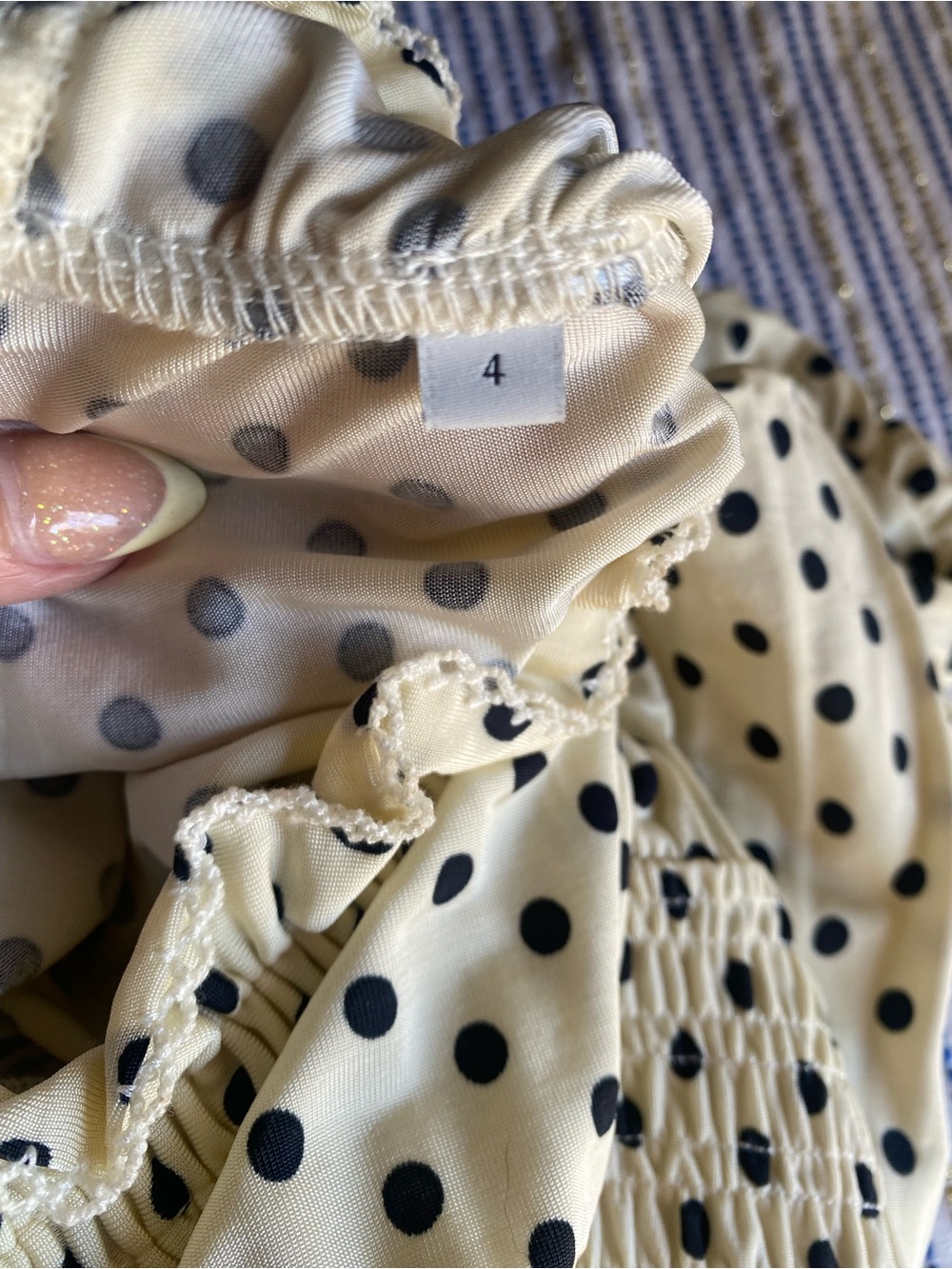 Sandro Racine smocked Polka Dot Beige Black Mock Neck Puff Sleeve Blouse size 4 - Picture 14 of 16